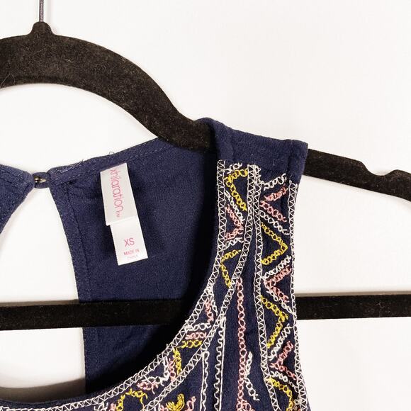 Xhilaration Womens XSmall XS Navy Blue Embroidered Tie Waist Romper Keyhole Back - Picture 7 of 8